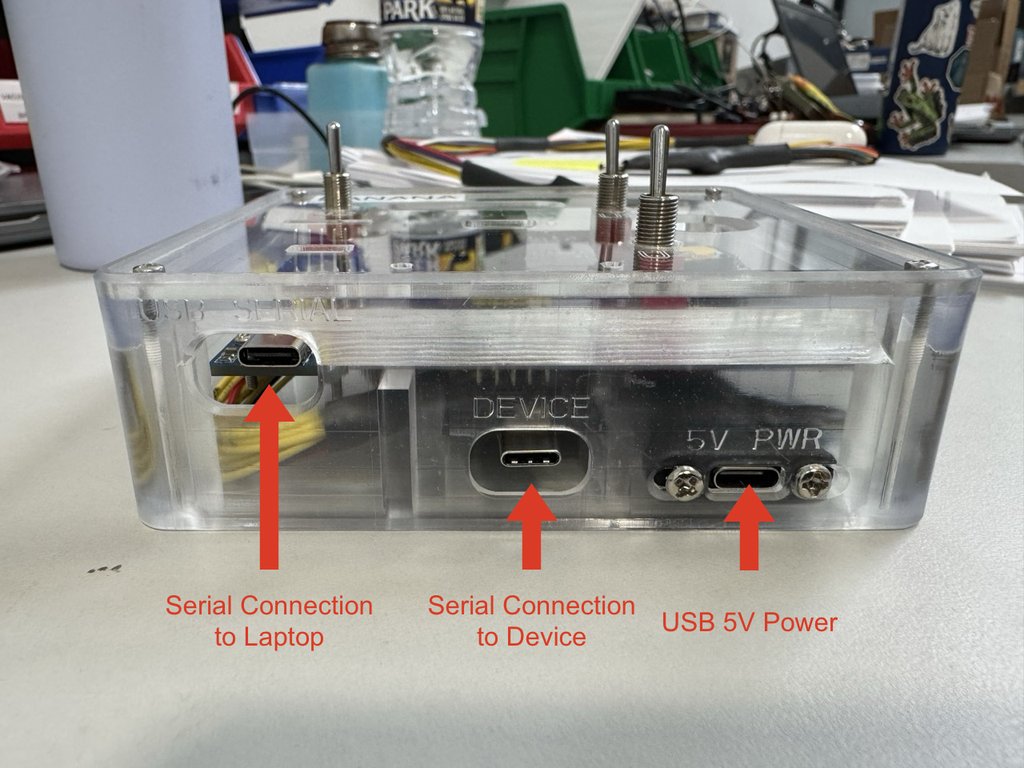 Front of Flash Module showing the USB-C serial ports and 5V Power input